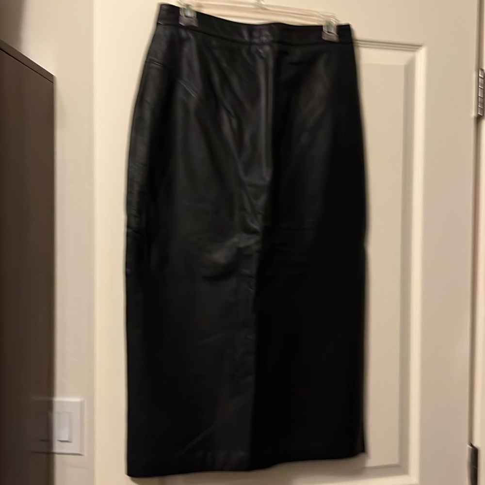 PELLE CUIR (TM) Vintage Genuine Black Leather Midi Skirt | Women’s Sz 12